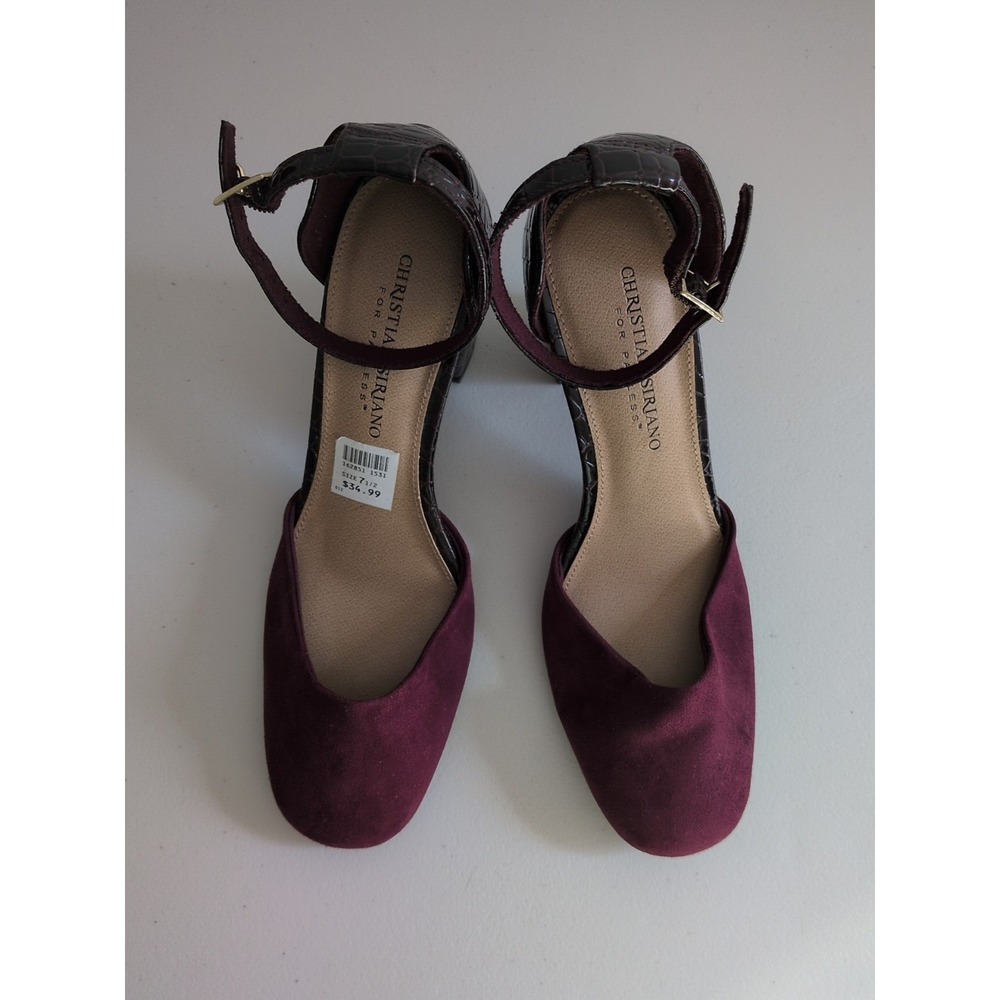 Christian‎ Siriano Women's Millie Block Heels Size 7.5 Burgundy Ankle Strap NWB